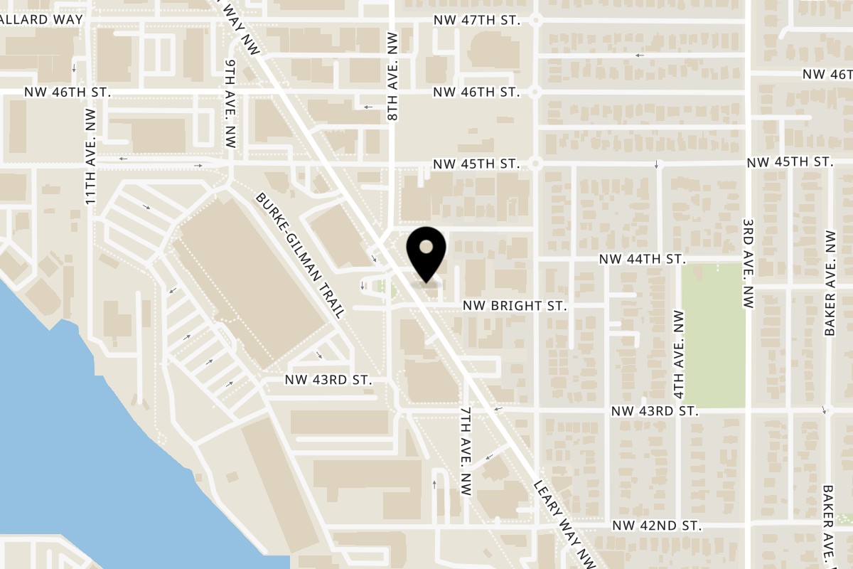 Map showing the location of S/T Hooligans on 4354 NW Leary Wy in Seattle
